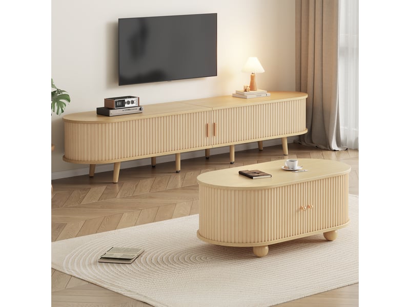  Ensemble armoire tv et table basse - bois - mdf - noyer clair - 175x40x42 cm - tiroirs doubles 100x50x40cm - Conforama W
