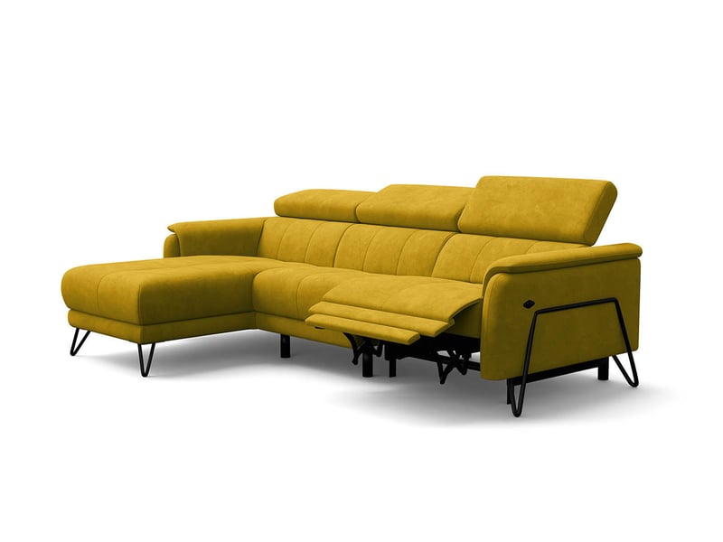 Canapé d'angle 4 places roden avec relax, tissu velours jaune foncé RODEN - Conforama A