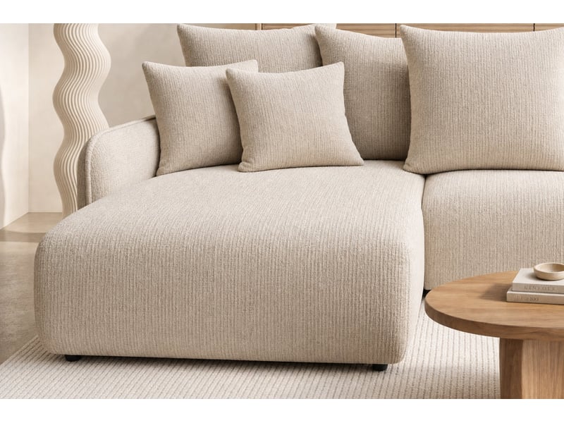  Portofino - canapé d'angle convertible tissu chenille 3 places beige  - Conforama D