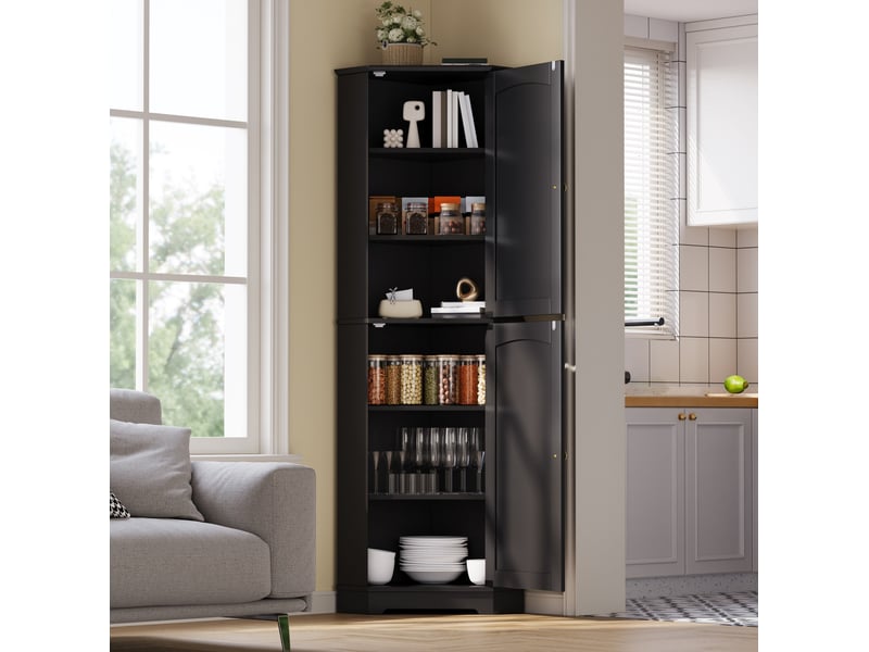Armoire d’angle haute noire 42 x 42 x 166 cm avec 2 portes et étagères réglables - Conforama D