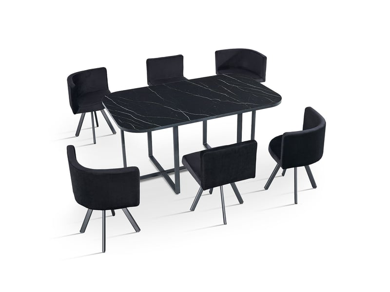  Table rectangulaire 150cm avec 6 chaises gain de place oslo xl effet marbre noir et velours noir Oslo - Conforama D