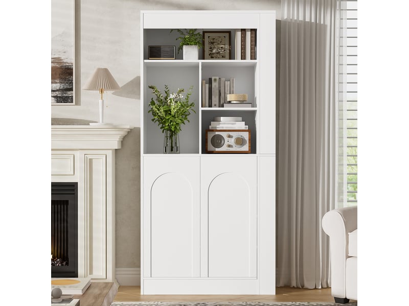  Armoire de rangement 85x35x180 cm avec étagères ouvertes et 2 portes blanche  - Conforama B