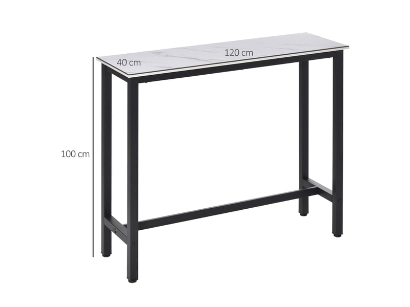 Table de bar avec plateau effet marbre et pieds réglables en acier pour cuisine et salle à manger, 120×40×100 cm blanc - Conforama D
