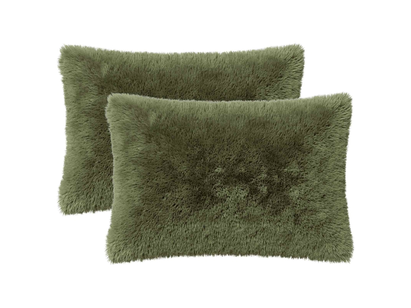 Lot de 2 coussins avec oreiller, coussins décoratifs heerlen vert fleece pv cf50622 - Conforama A