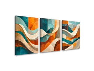 Set de tableaux sur toile, abstraction colorée : vagues et formes 3 x 70x100