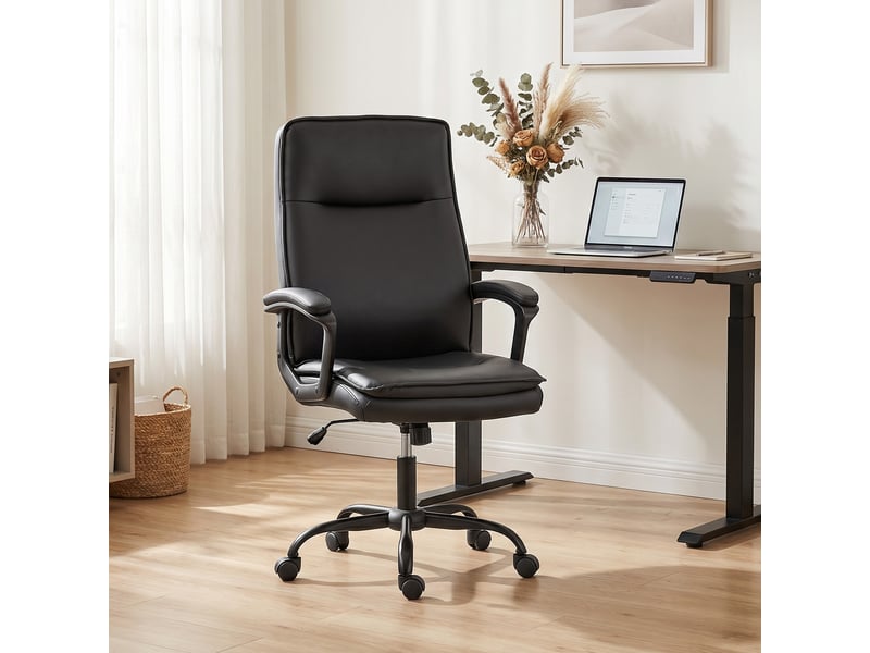  Fauteuil de bureau ergonomique, chaise bureau, pu, 70x66x119cm, noir  - Conforama C