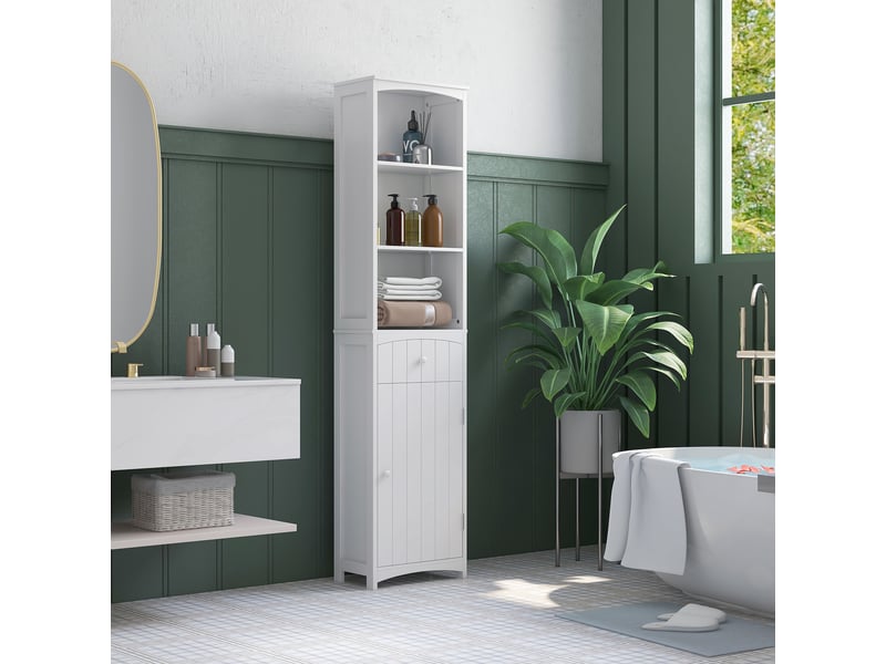  Meuble de salle de bain gain de place en mdf blanc, meuble multifonctionnel pour chambre à coucher avec 3 étagères, 34 x 24 x 170 cm  - Conforama C