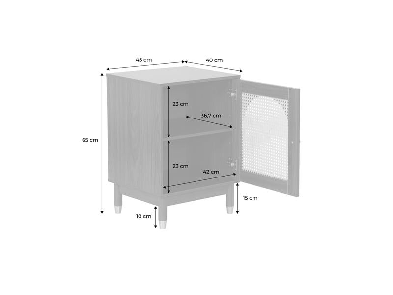  Table de chevet bohème bois et cannage noyer 1 porte 45 x 40 x 60 cm - judith  - Conforama D