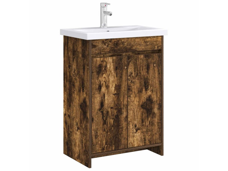  Meuble sous lavabo de salle de bain, commode chêne fumé shl8656  - Conforama C
