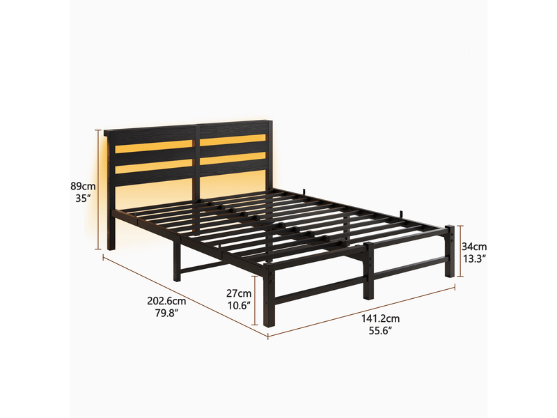  Lit en métal et bois noir 140x190 cm  - Conforama C