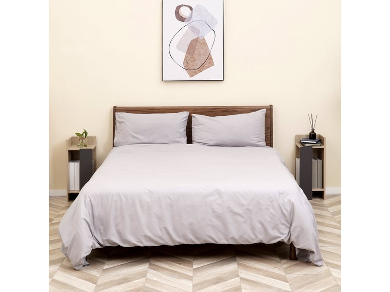  Table de chevet grise moderne avec étagère ouverte, ensemble de 2 pièces en panneaux de particules pour chambre et salon, 27 x 25 x 60 cm  - Conforama C
