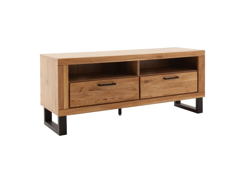  Meuble tv 2 niches et 2 tiroirs coloris chêne massif - longueur 138 × profondeur 45 × hauteur 57 cm  - Conforama A