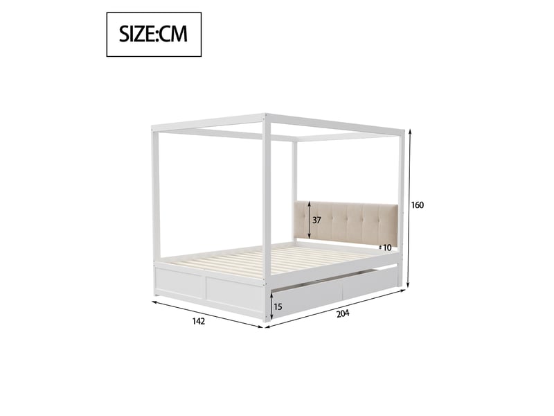  Lit avec rangement tcqpz 140 x 200 cm blanc avec dossier rembourré et 2 tiroirs  - Conforama C