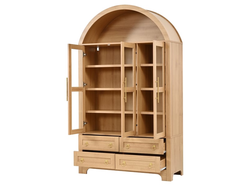 Buffet haut,110x40x185 cm,3 portes vitrées et 4 tiroirs,mdf,naturel - Conforama B