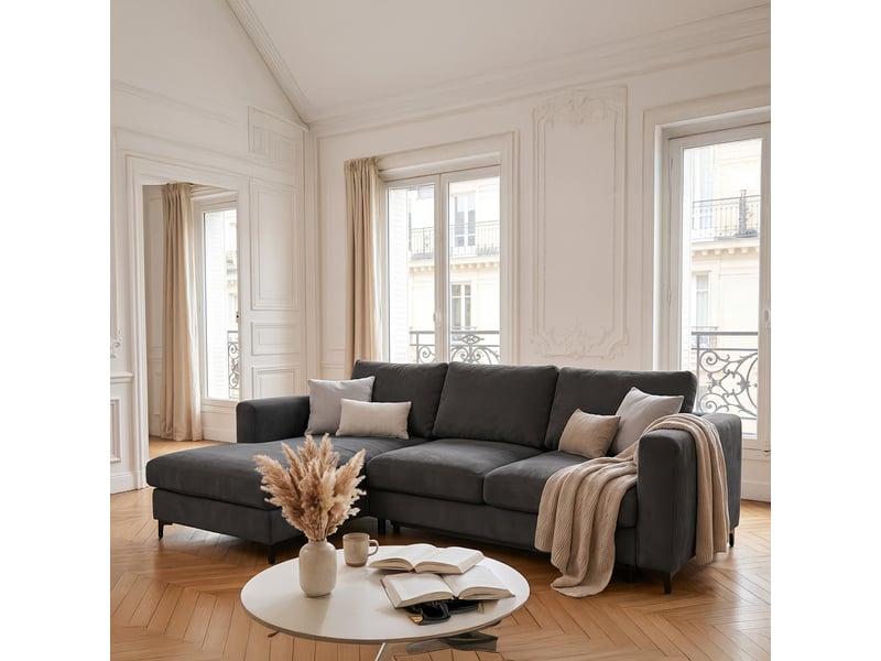 Canapé d'angle droit convertible - 4 places - velours côtelé - fiesole - noir 3CA52.CA.4AC.G.19 - Conforama B