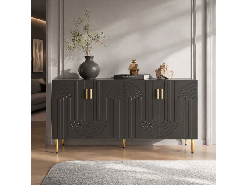 Buffet avec 4 compartiments de rangement pour salle à manger en mdf 152×40×75 cm noir - Conforama D