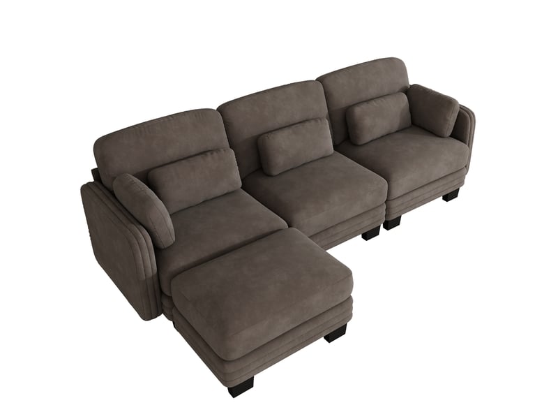  Canapé d'angle modulable 3 places en chenille marron 253x143x88 cm  - Conforama A