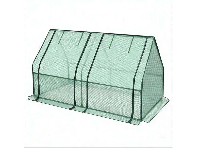  Mini-serre de jardin 180 x 90 x 90 cm en pe vert avec structure en acier, protection et aération pour vos cultures  - Conforama A
