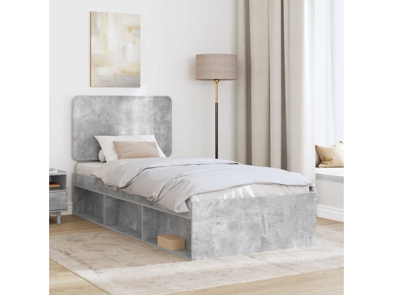 Lit simple- lit adulte - cadre de lit gris béton 100 x 200 cm bois de pin massif - Conforama B
