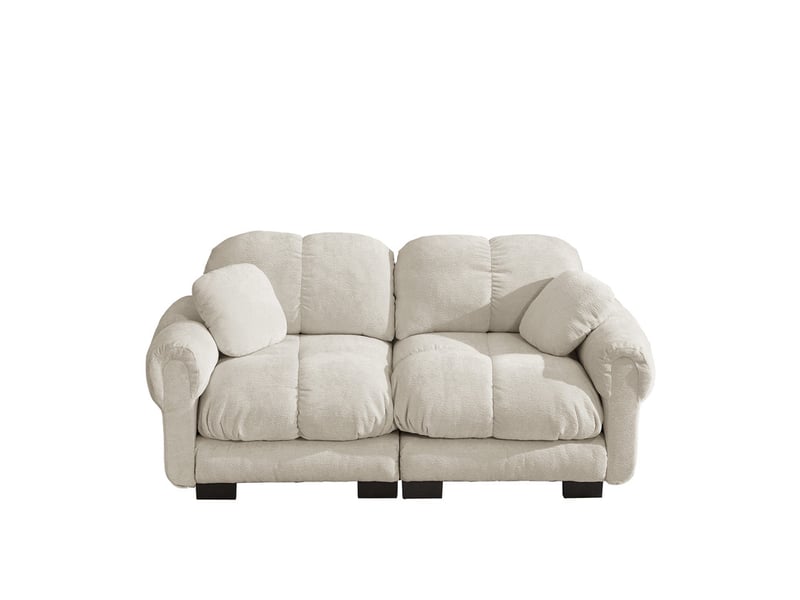  Canapé modulable 2 places, coussins épais, dossier ergonomique – 190x86x90cm, kaki clair, chenille  - Conforama A