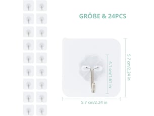 Sakae - set 24 crochets adhésifs transparents traçables, support 10 kg pour serviettes, cadres, plafonds, cuisines