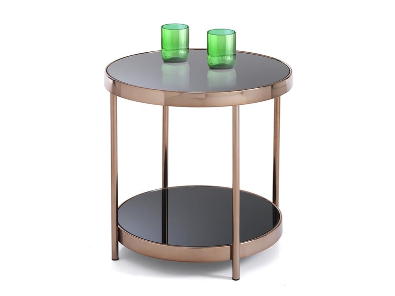 Table basse ronde en métal or rose avec étagères en verre fields  - Conforama C