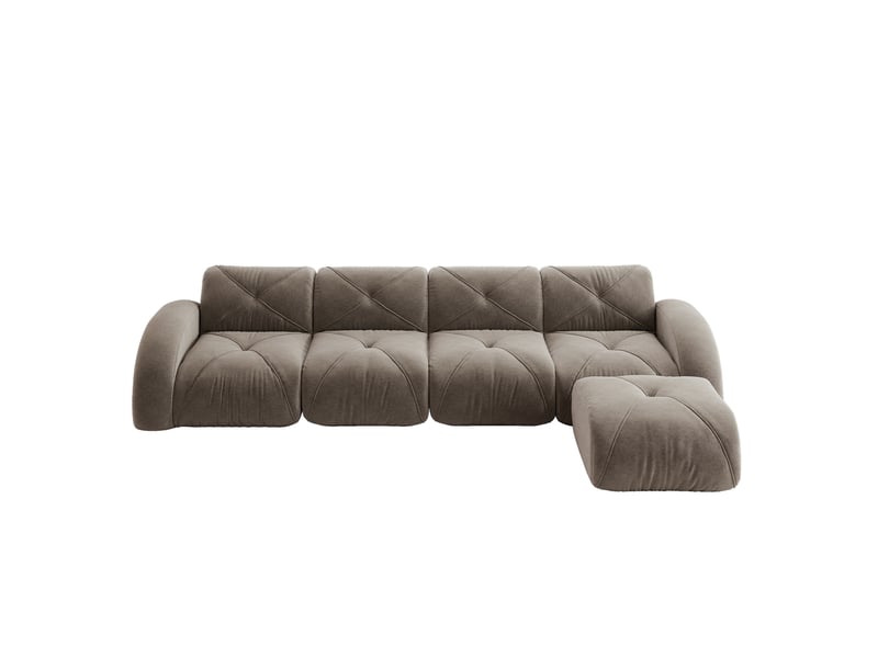 Canapé d’angle modulable 4 places avec repose-pieds en chenille taupe - Conforama A