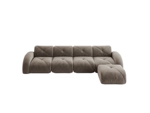 Canapé d’angle modulable 4 places avec repose-pieds en chenille taupe