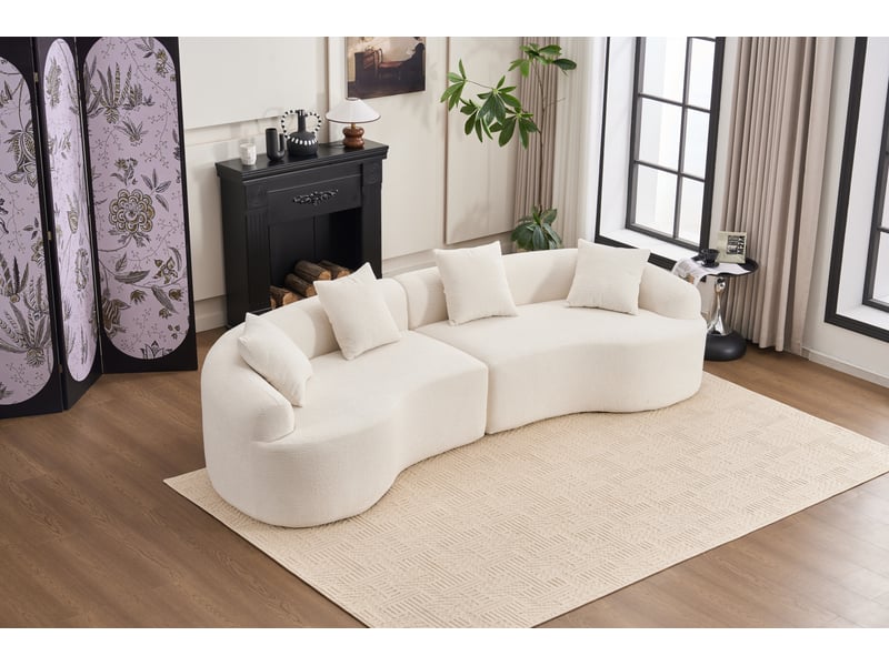  Canapé modulable incurvé 4 places tissu chenille - design moderne blanc gris  - Conforama W