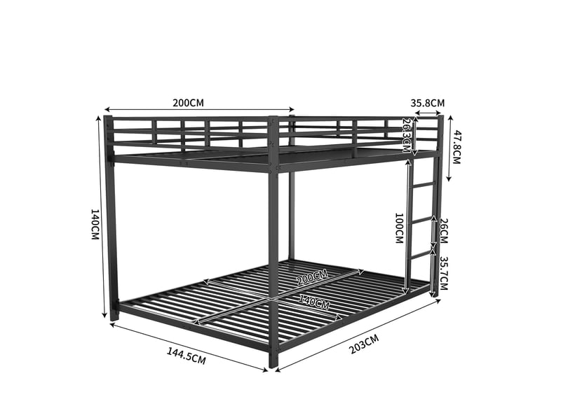  Lit superposé enfant 140x200 cm en métal noir avec échelle  - Conforama C