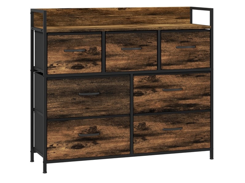  Commode de rangement 7 tiroirs en tissu 98 x 29 x 85 cm – marron – style industriel  - Conforama D