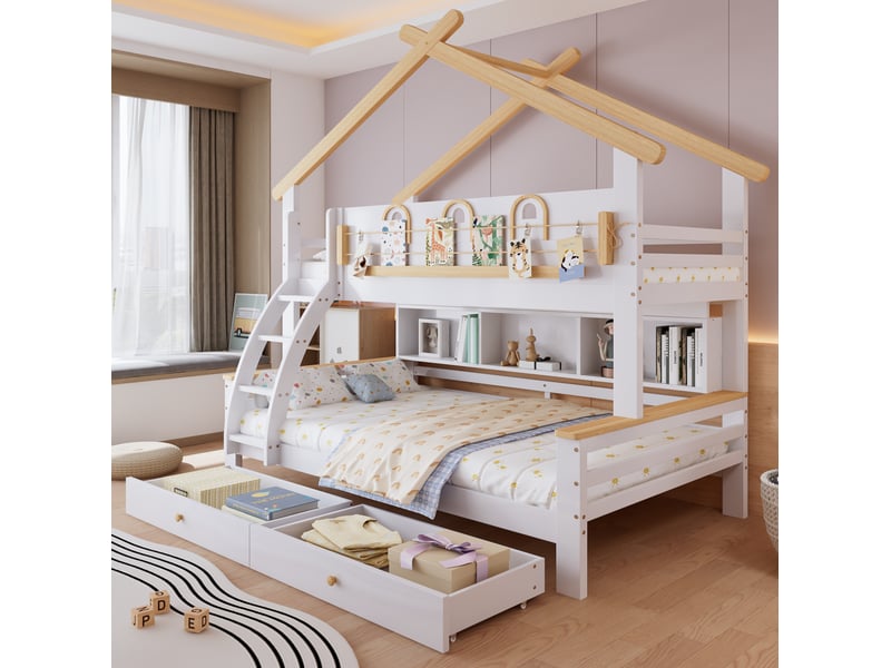  Modenvie lit superposé enfant 90x200 cm et 120x200 cm - avec rangement, escalier latéral - sans matelas - bicolore  - Conforama E