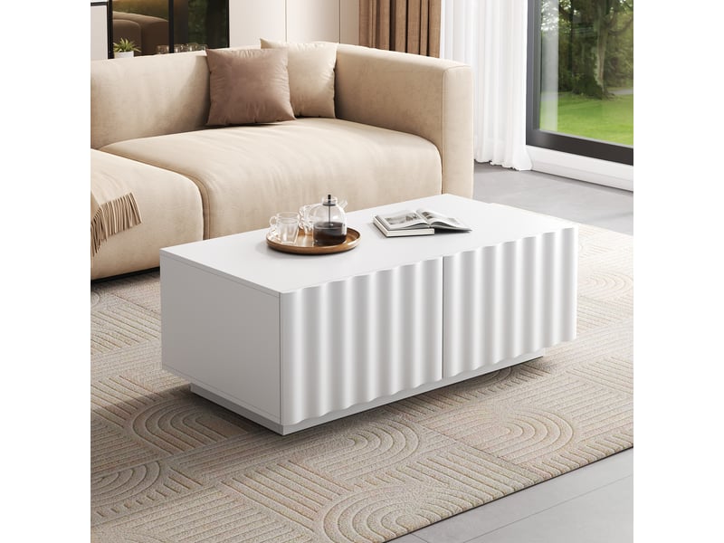  Table basse blanche avec 2 tiroirs, table basse moderne minimaliste 100 x 50 x 40 cm  - Conforama D