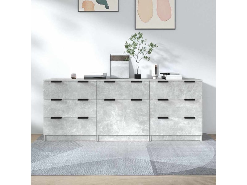  Buffets 3 pcs - bahut - meuble de rangement gris béton bois d'ingénierie  - Conforama B