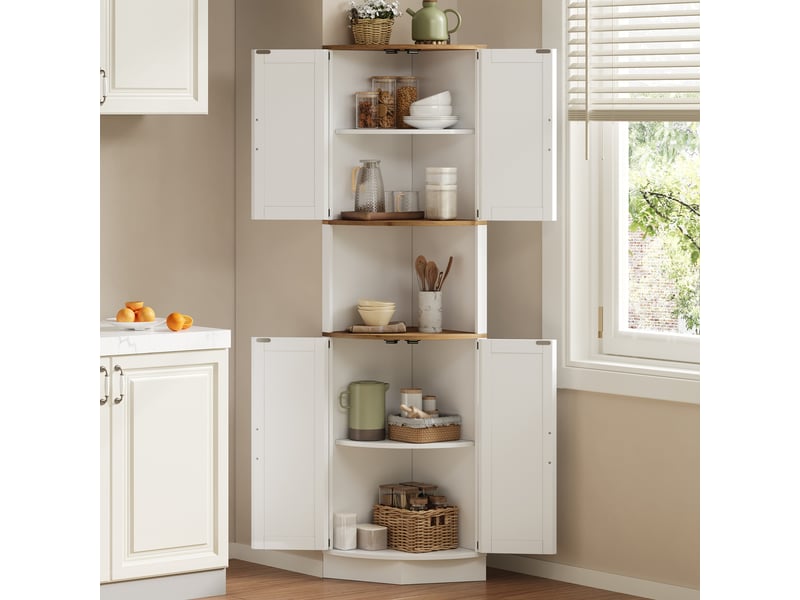  Meuble d'angle avec 2 portes et 5 espaces de rangement pour cuisine ou salon, mdf blanc, 39,5 × 39,5 × 180 cm  - Conforama C