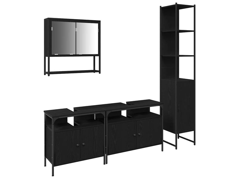  Ensemble de mobilier de salle de bain 4 pièces chêne noir cf64547  - Conforama A