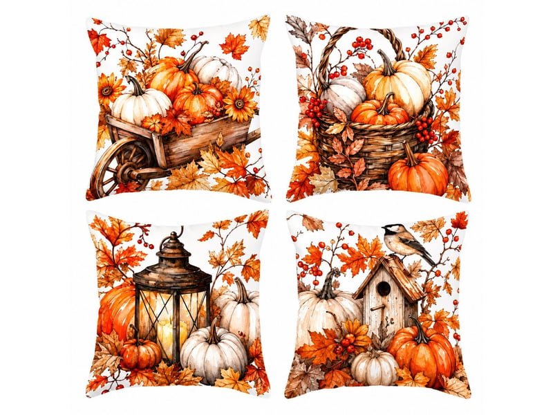  Lot de 4 housses de coussin 45x45cm, motif automnal – déco intérieure pour canapé et chambre (sans oreiller)-style 5  - Conforama A