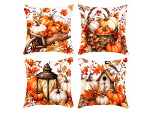 Lot de 4 housses de coussin 45x45cm, motif automnal – déco intérieure pour canapé et chambre (sans oreiller)-style 5
