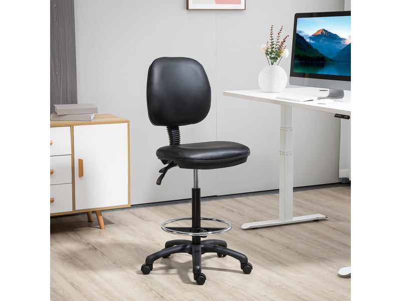  Lot de 2 tabourets à roulettes réglable en hauteur 69-91 cm avec dossier inclinable et repose-pieds réglable  - Conforama A
