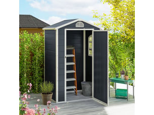 Abri de jardin en plastique 1,1 m² avec toit double pente gris foncé 134x104x204 cm - pangivo