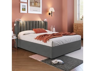 Lit 2 places 160x200 cm <strong></strong>  <strong>Gris</strong> coloris gris