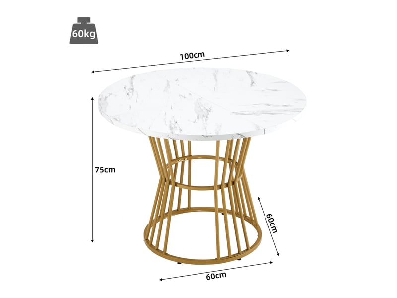  Table de salle à manger ronde 100 x 75 cm blanche et dorée, plateau mdf, piètement métallique moderne  - Conforama C