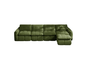 Canapé modulable d’angle en l 4 places avec pouf mobile, chenille vert, sans structure