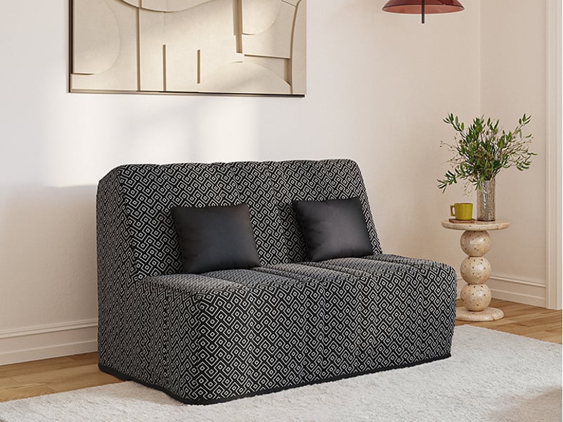 Banquette convertible gaia bz , couchage 160x200, avec 2 coussins offerts, géometrik noir  - Conforama B