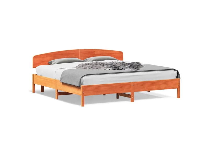  Lit double- lit adulte -  cadre de lit sans matelas  marron 200x200cm bois pin massif  - Conforama A