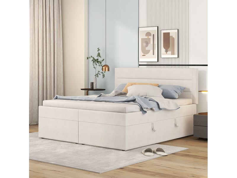  Lit coffre 2 places 140x200 cm avec sommier coloris beige  - Conforama D