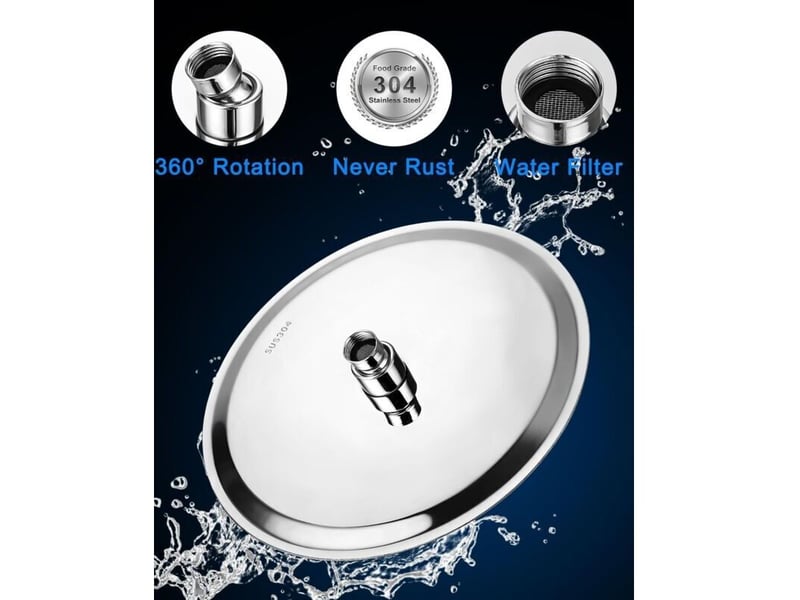  Shower head round stainless steel shower head with water saving effect, 304 stainless steel 360° rotating, easy to install and clean, 25 cm  - Conforama C