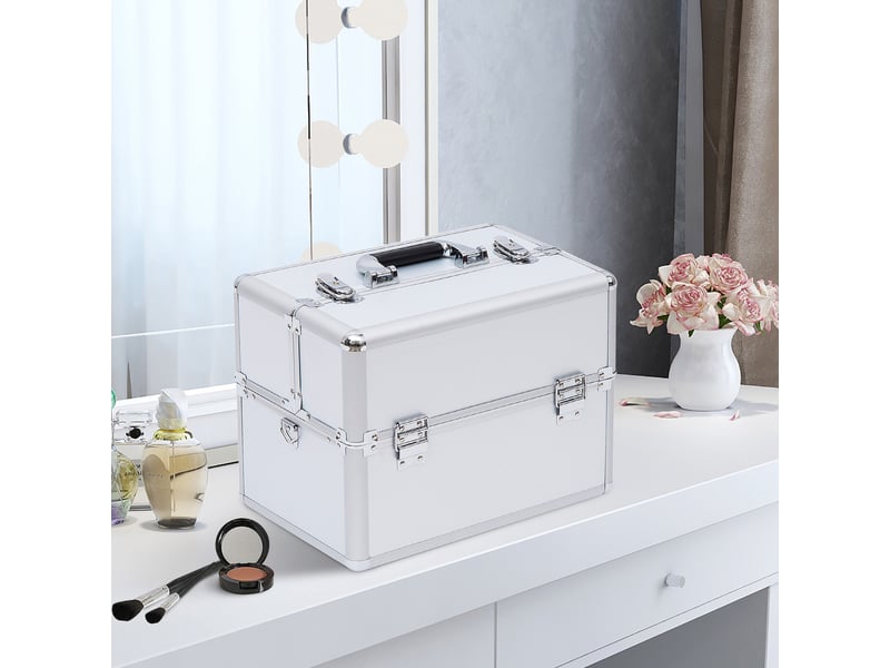 Mallette maquillage valise maquillage à 3 niveaux, boîte de cosmétiques avec clés, 36,5 x 24 x 29 cm, argent - Conforama D