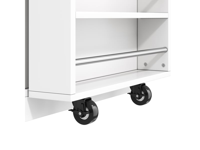 Desserte îlot de cuisine avec table extensible 132(235)x70x90 cm, mdf blanc, prises+usb  - Conforama E