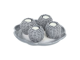 Lot de 4 bougeoirs tressés déco intérieur 25 x 25 x 4 cm ambiance chaleureuse shabby en métal blanc 13_0014681
